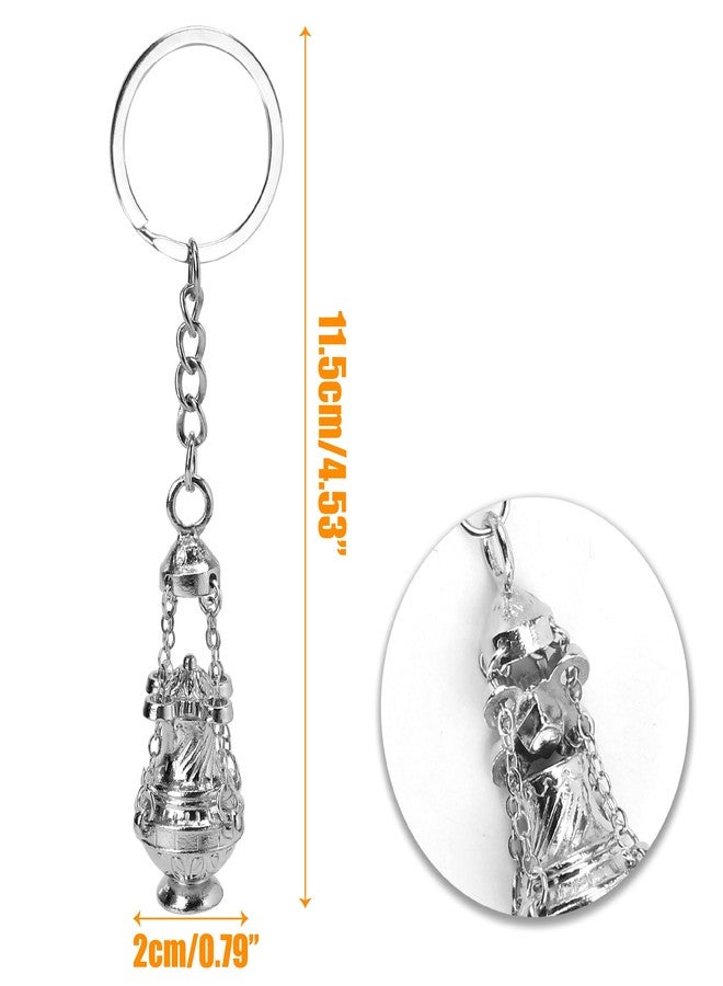 KH866 2Pcs Thurible Keychain 4.53 Inches Incense Burner Key Chain Censer Catholic Ring Accessory, Silver Tone Christian Faith Religious Gift Keyfob Pendant for Car, Bag, Keyring, Church Decoration Souvenirs - Image 2